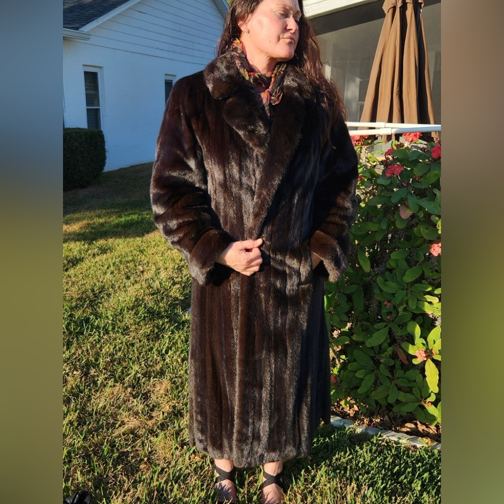 Pristine Natural Mahogany Full Length Shawl Collar Mink Coat